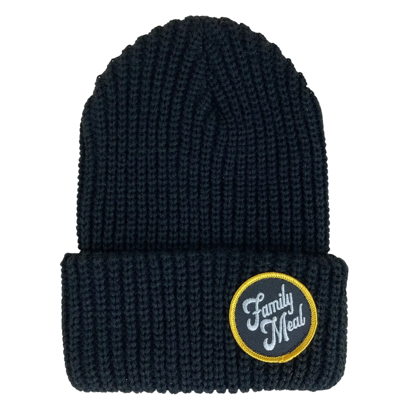 Black Cuff Patch Beanie Family Meal Official