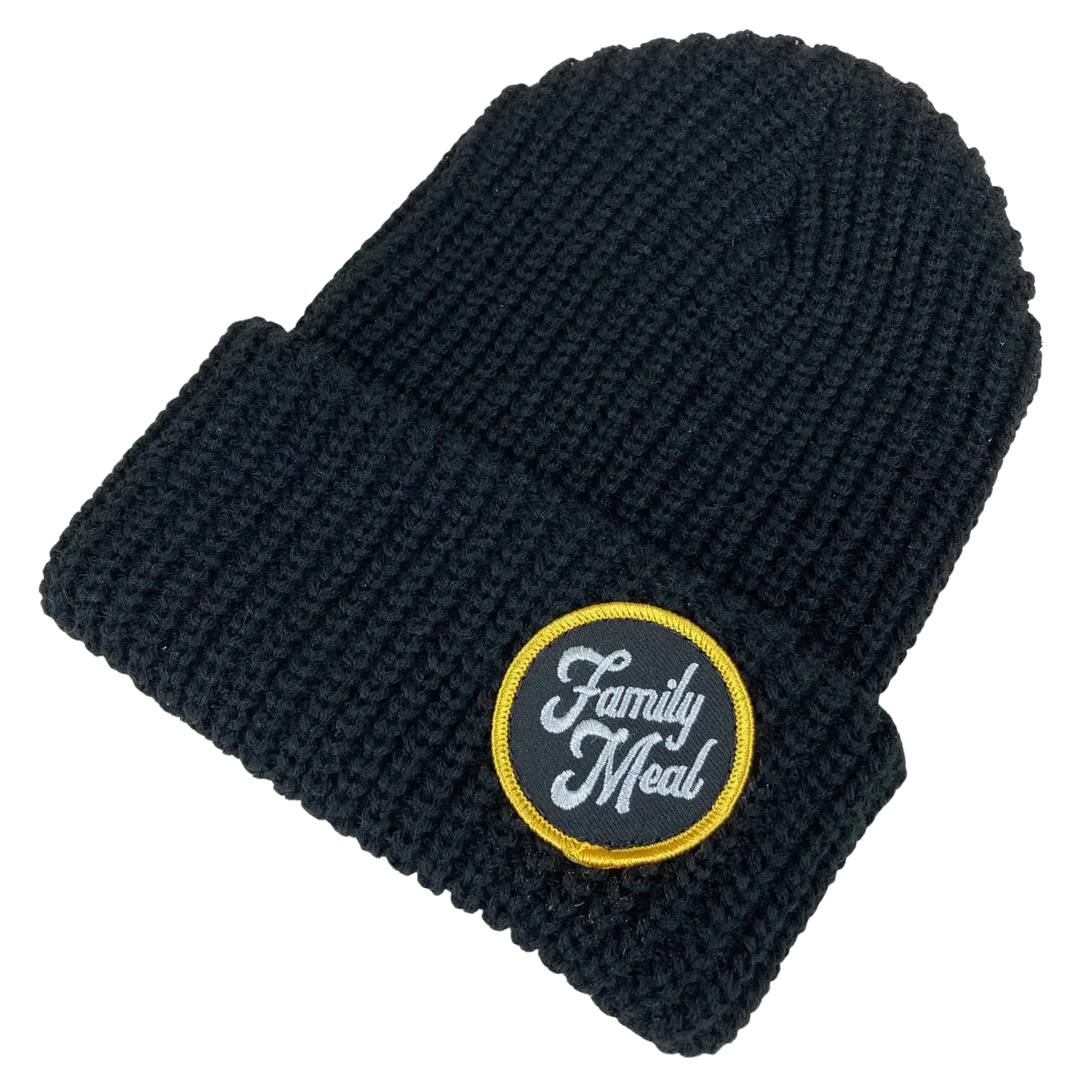 Black Cuff Patch Beanie Family Meal Official