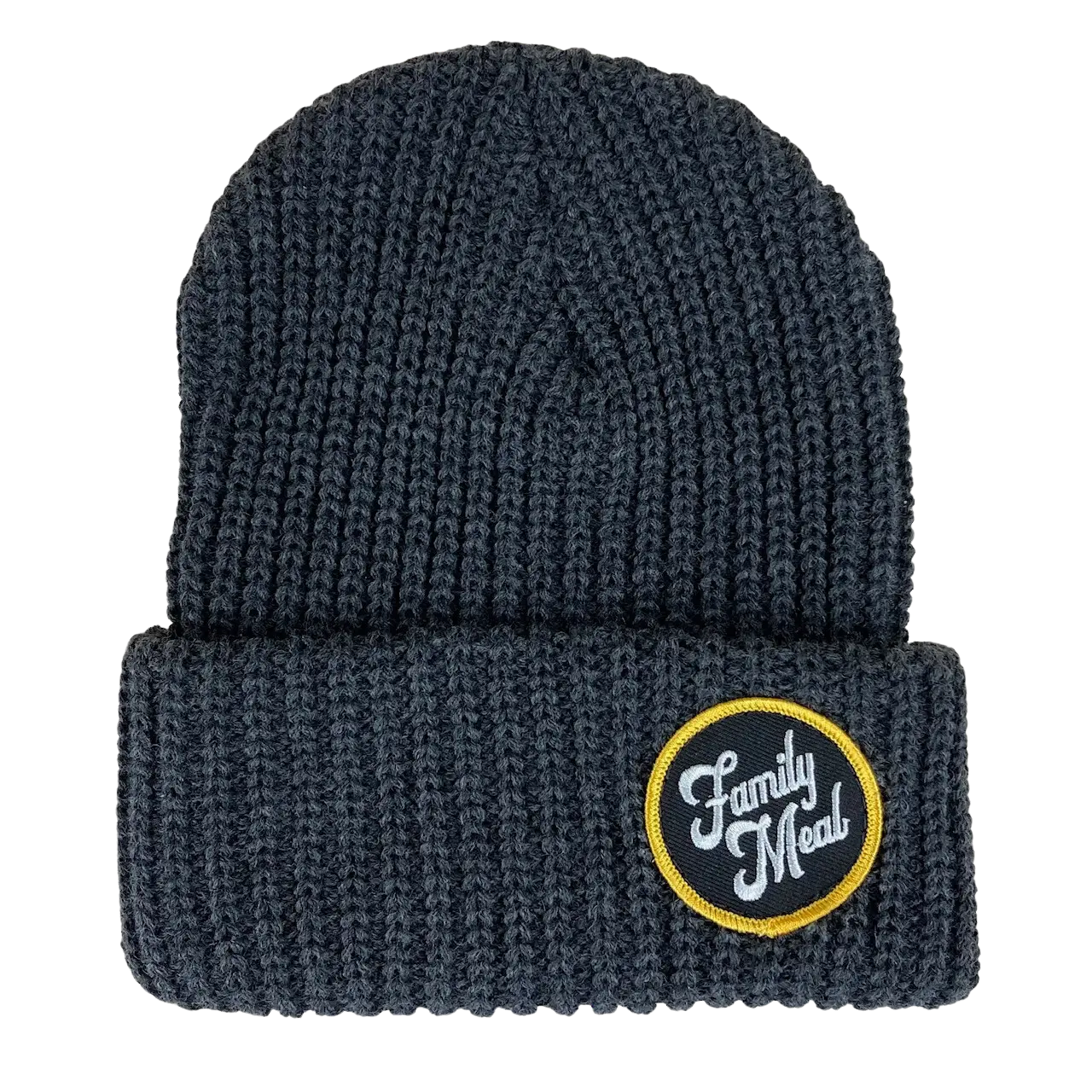 Grey Cuff Patch Beanie Family Meal Official