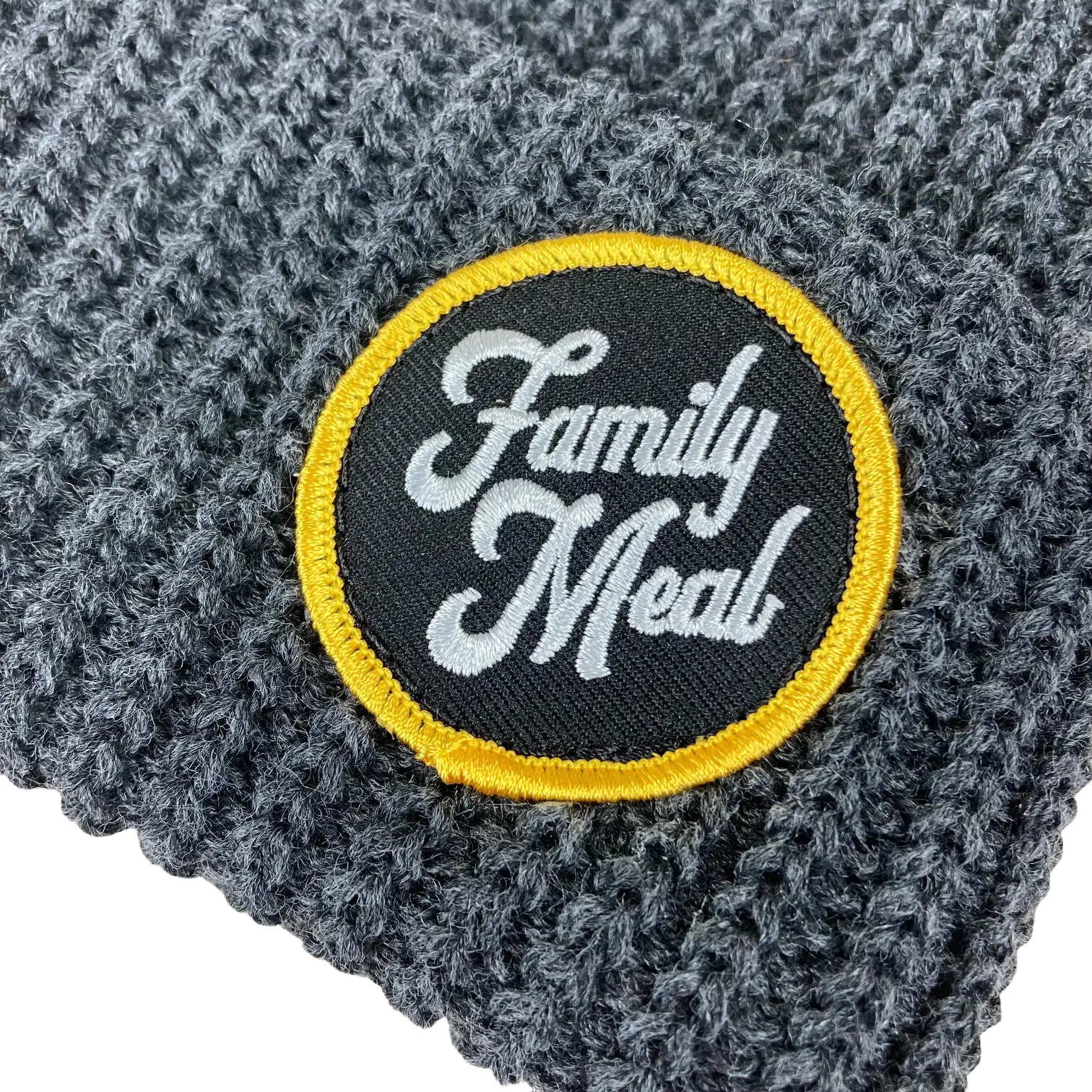 Grey Cuff Patch Beanie Family Meal Official