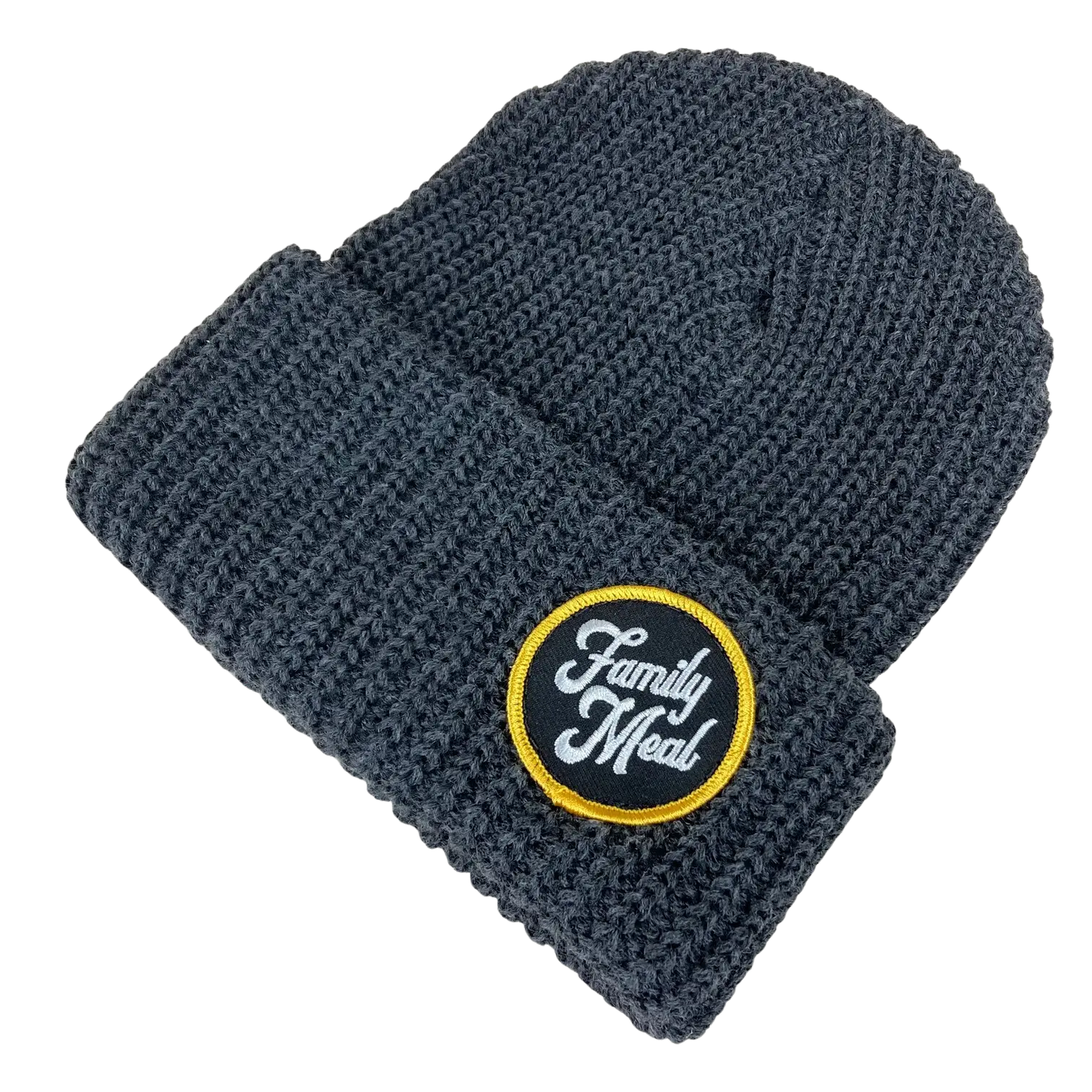 Grey Cuff Patch Beanie Family Meal Official