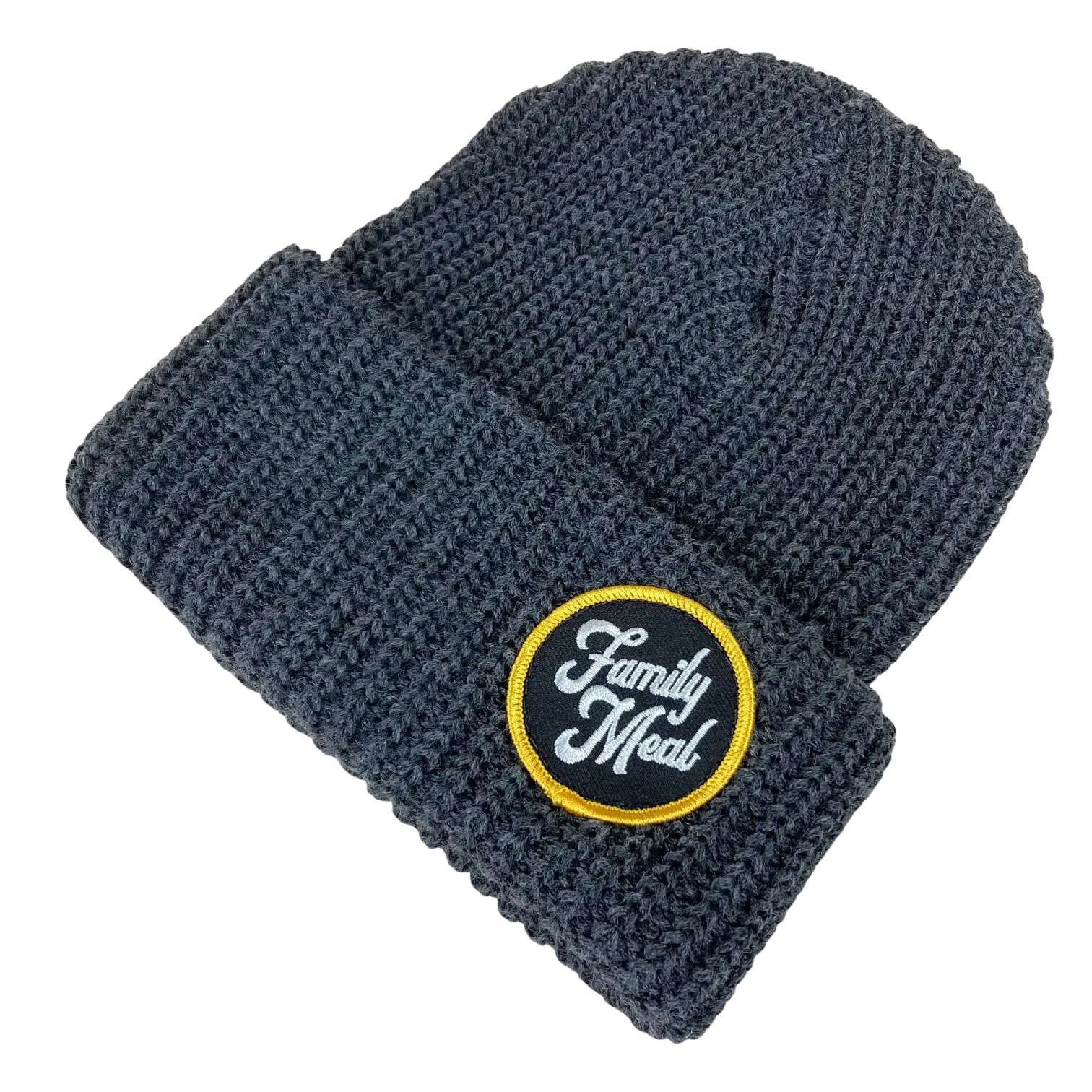 Grey Cuff Patch Beanie Family Meal Official