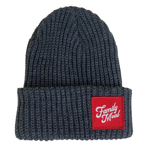 Charcoal Square Cuff Patch Beanie Family Meal Official