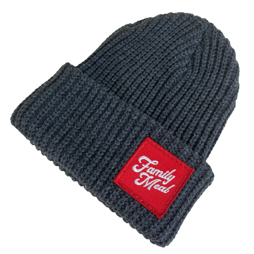 Charcoal Square Cuff Patch Beanie Family Meal Official