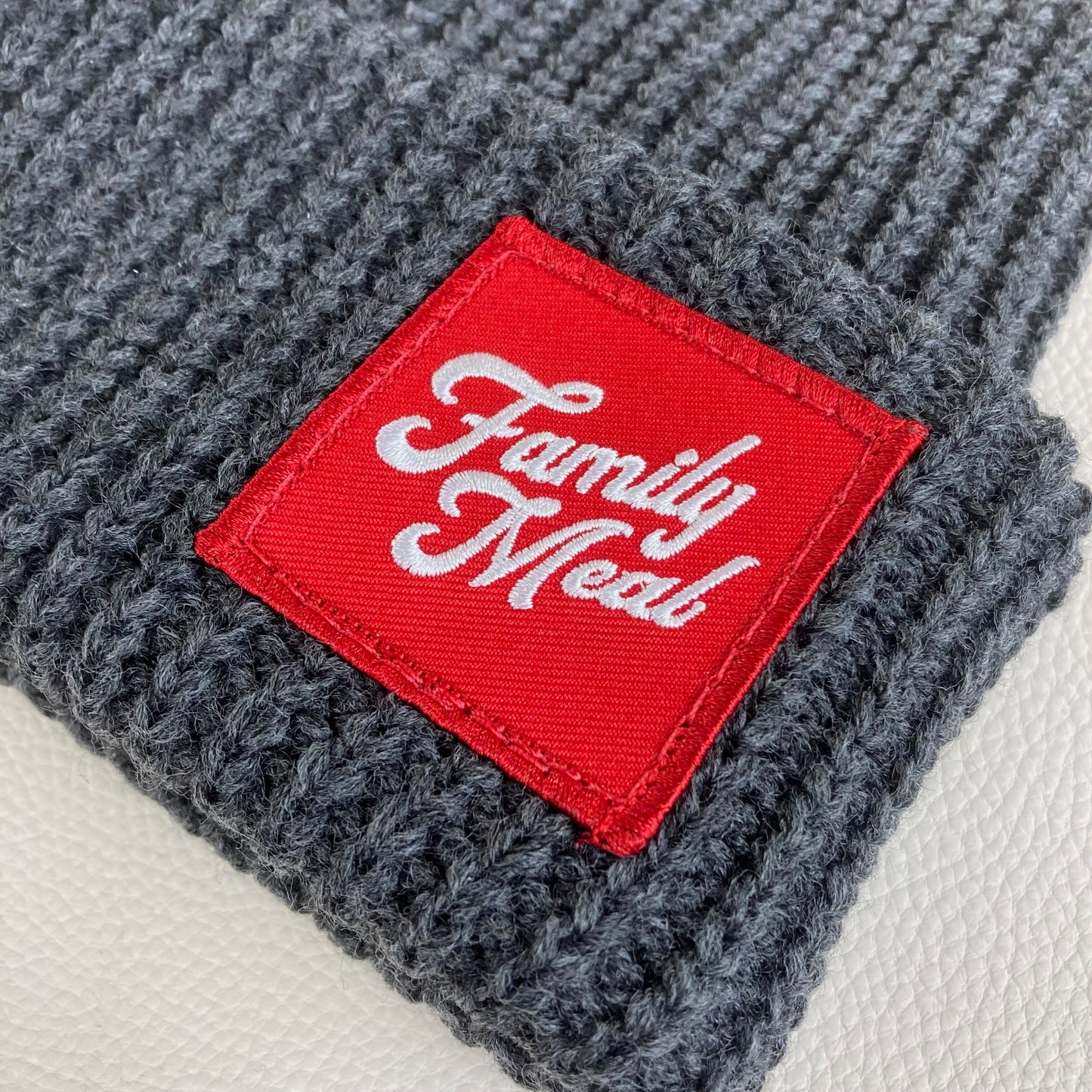 Charcoal Square Cuff Patch Beanie Family Meal Official