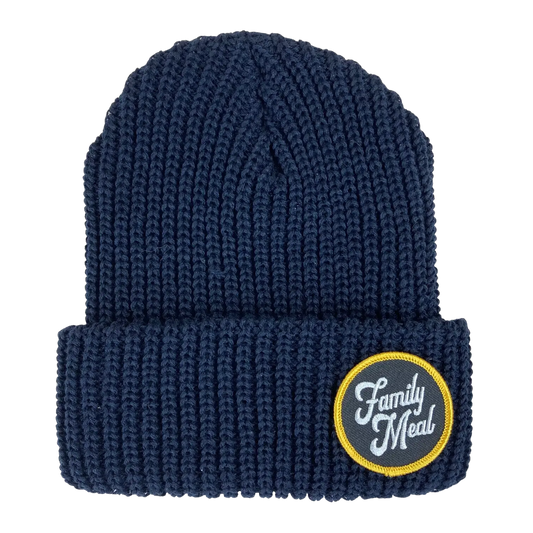 Navy Blue Cuff Patch Beanie Family Meal Official