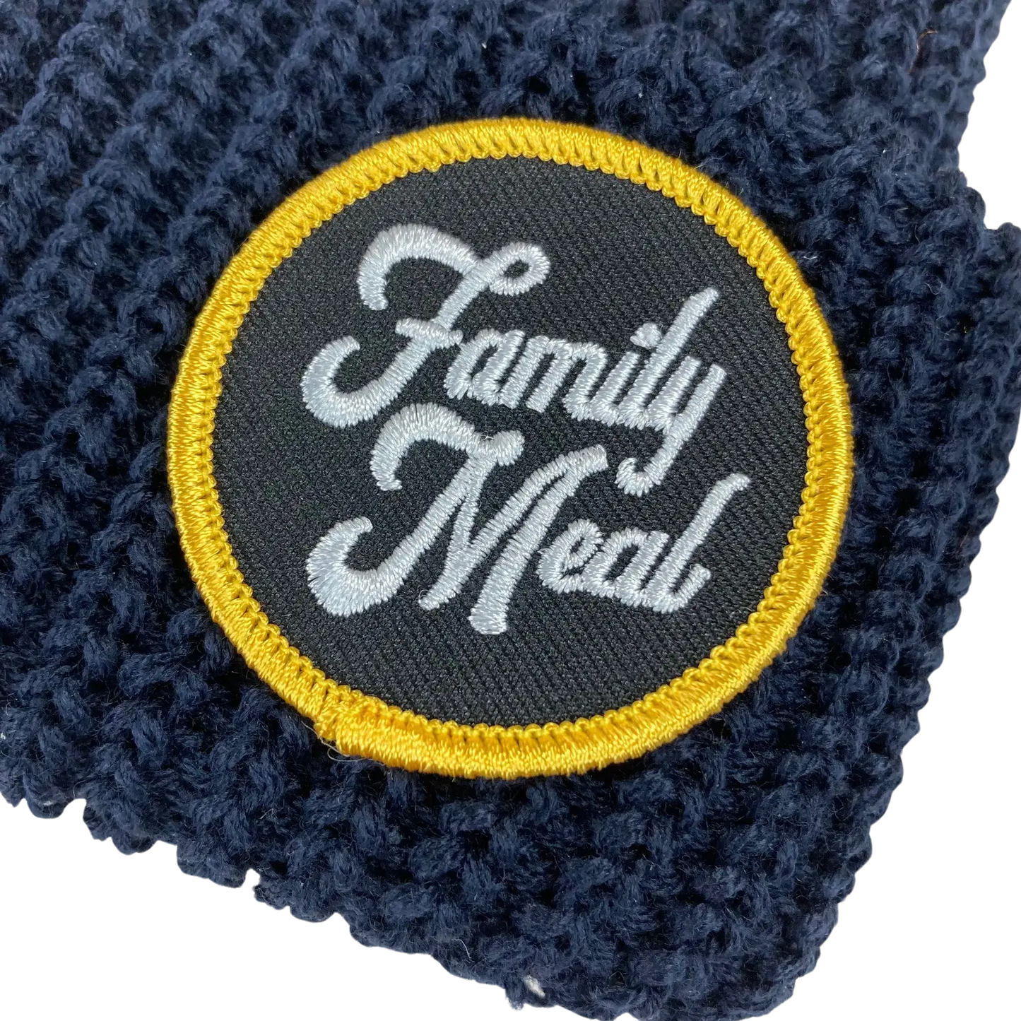 Navy Blue Cuff Patch Beanie Family Meal Official